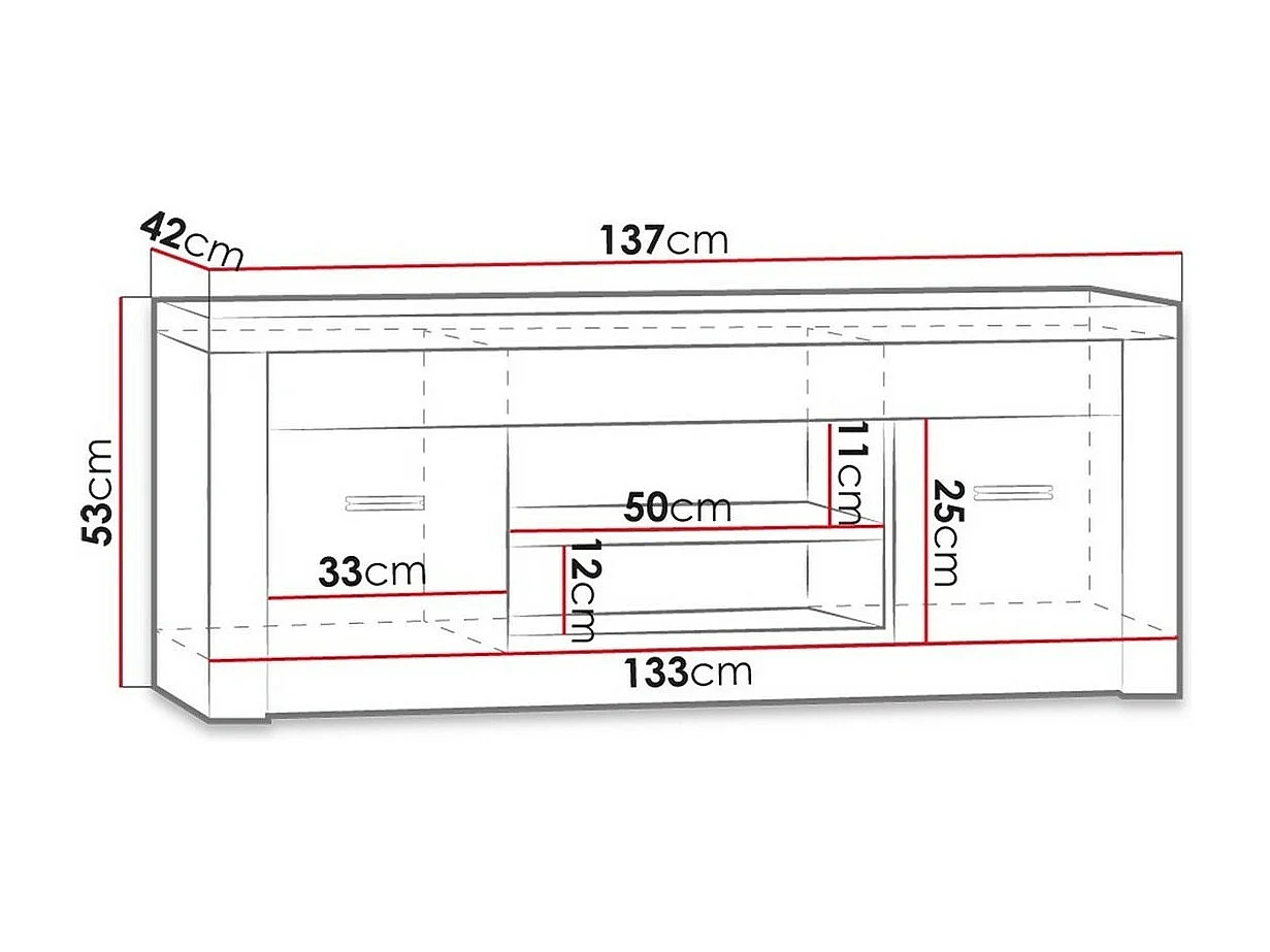 Meuble TV Serfeno 106, Frêne, Le nombre de portes: 2, 137x53x42cm