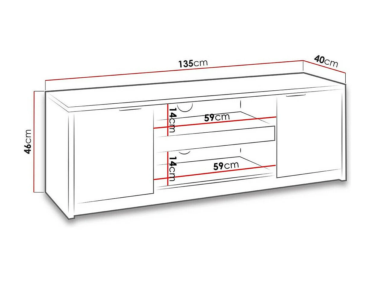 Mueble TV Providence 123, Roble del Monastery|Negro brillante, Número de puertas: 2.00,