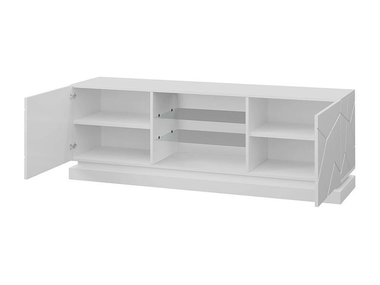 Meuble TV Charlotte 127, Blanc brillant|Blanc, Le nombre de portes: 2, 160x57x40cm