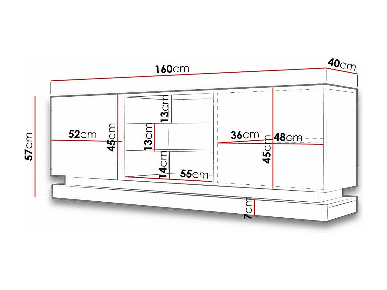 Meuble TV Charlotte 127, Blanc brillant|Blanc, Le nombre de portes: 2, 160x57x40cm