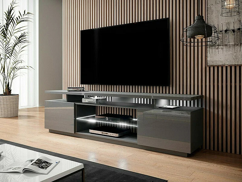 Mueble TV Charlotte 138, Gris brillante|Gris, Número de puertas: 2.00, 180x56x40cm