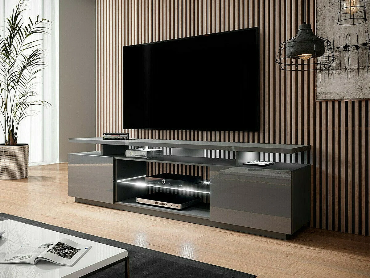 Mueble TV Charlotte 138, Gris brillante|Gris, Número de puertas: 2.00, 180x56x40cm