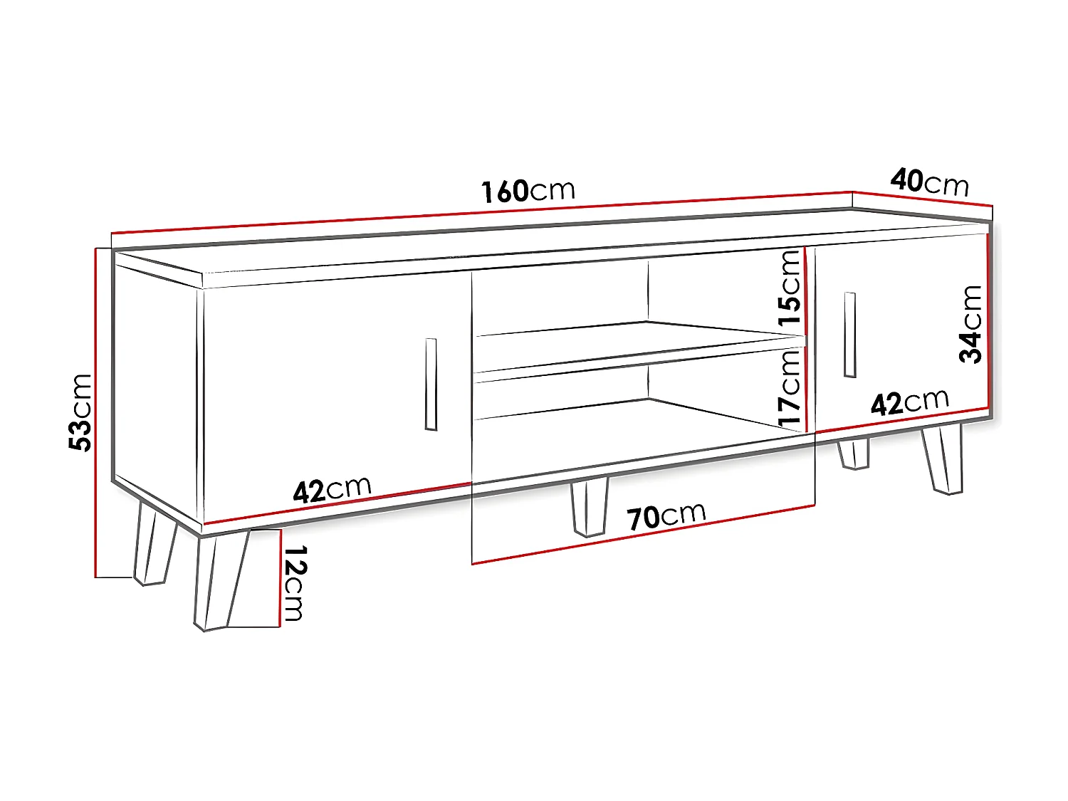 Meuble TV Larfloi 108, Noir|Chêne wotan, Le nombre de portes: 2, 160x53x40cm