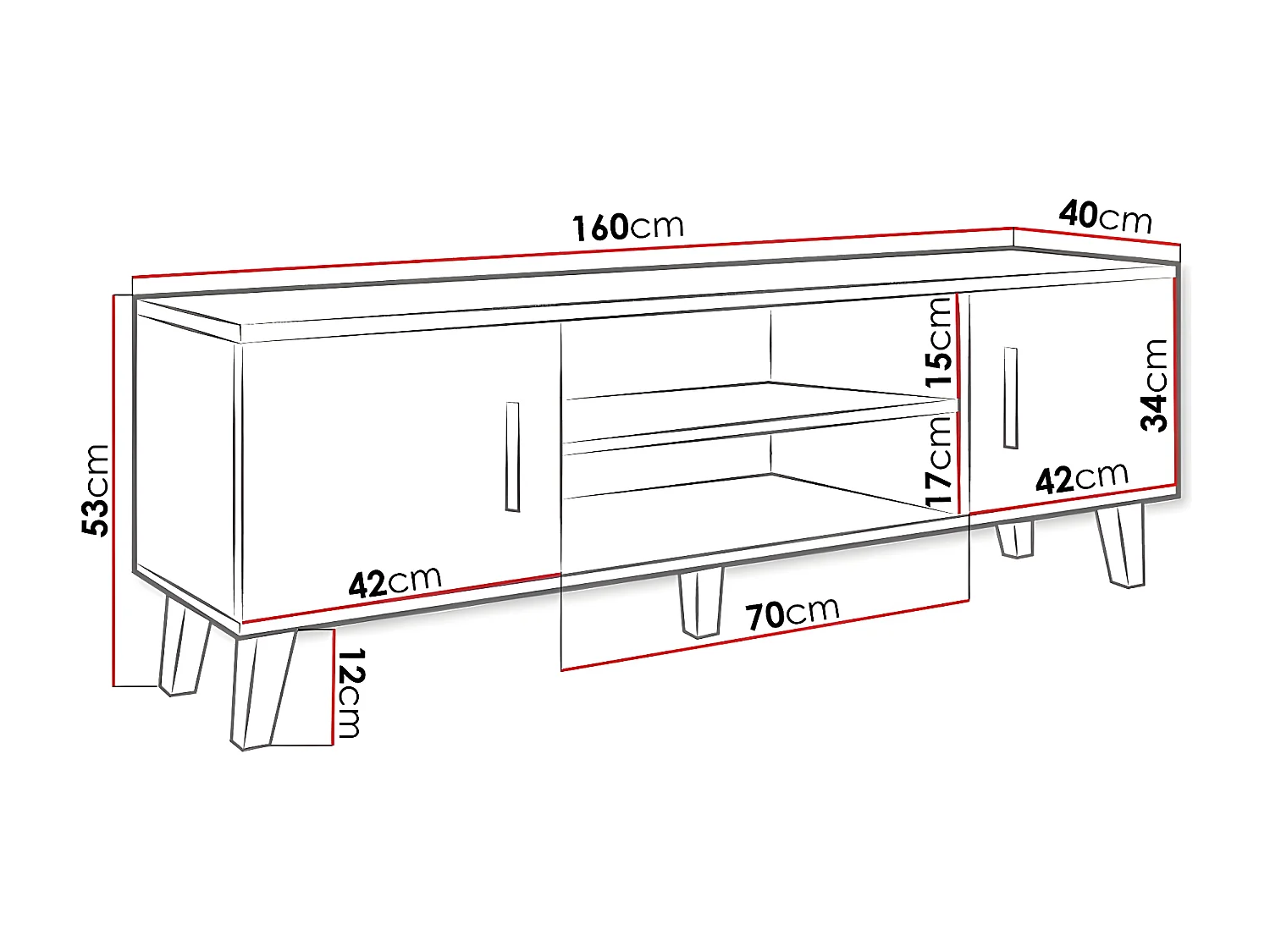 Meuble TV Larfloi 108, Noir|Chêne wotan, Le nombre de portes: 2, 160x53x40cm