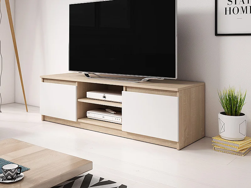 Meuble TV Sarasota 139, Blanc|Sonoma chêne, Le nombre de portes: 2, 120x36x38cm