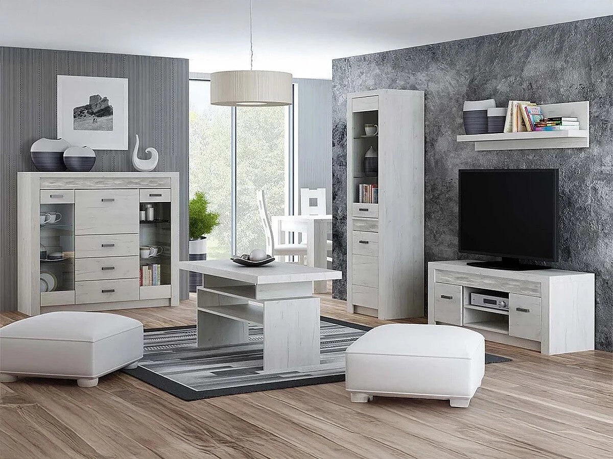 Meuble TV Serfeno 106, Artisanat blanc, Le nombre de portes: 2, 137x53x42cm