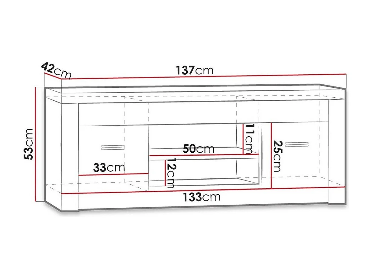 Meuble TV Serfeno 106, Artisanat blanc, Le nombre de portes: 2, 137x53x42cm