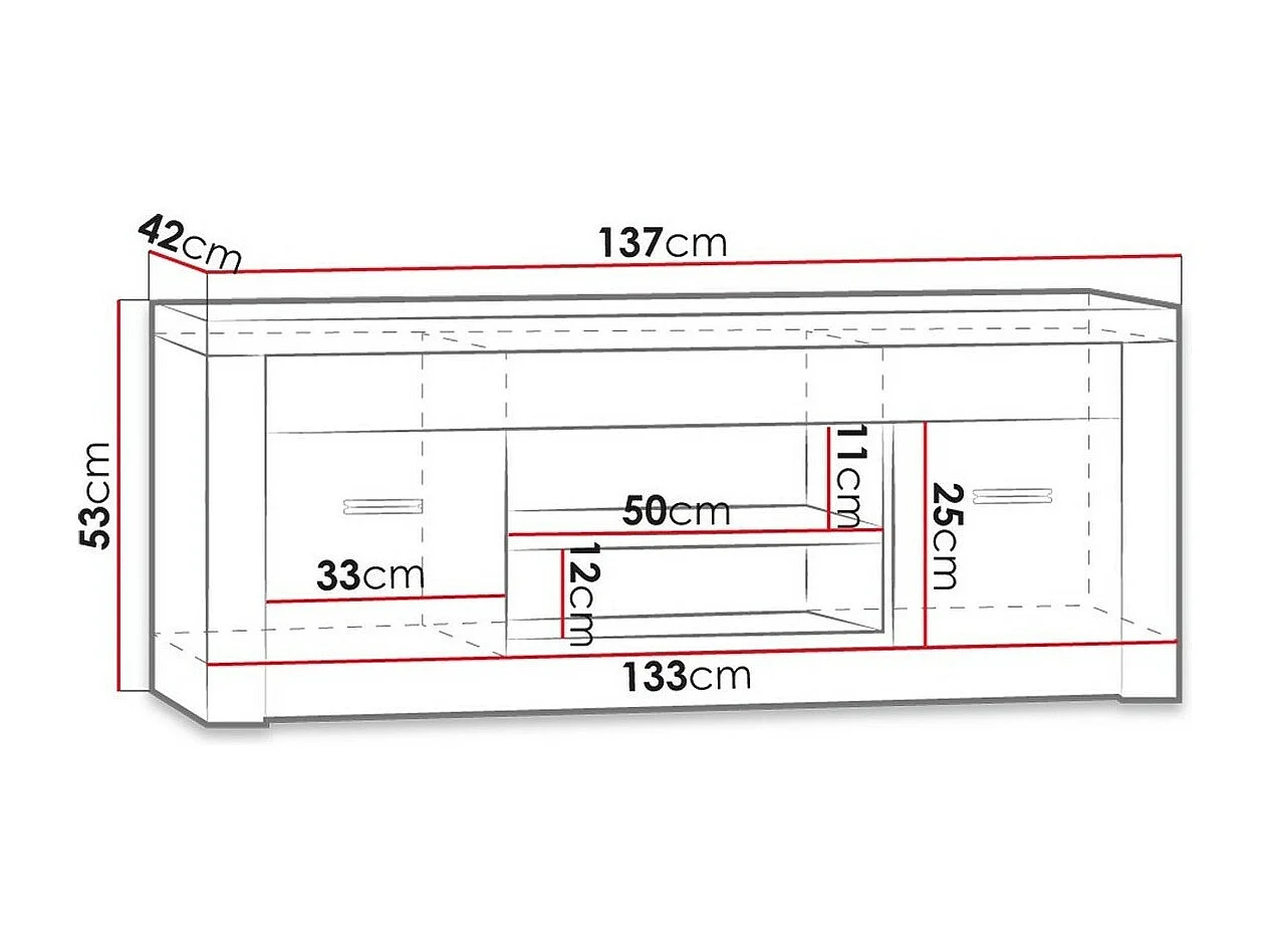 Meuble TV Serfeno 106, Chêne sombre, Le nombre de portes: 2, 137x53x42cm