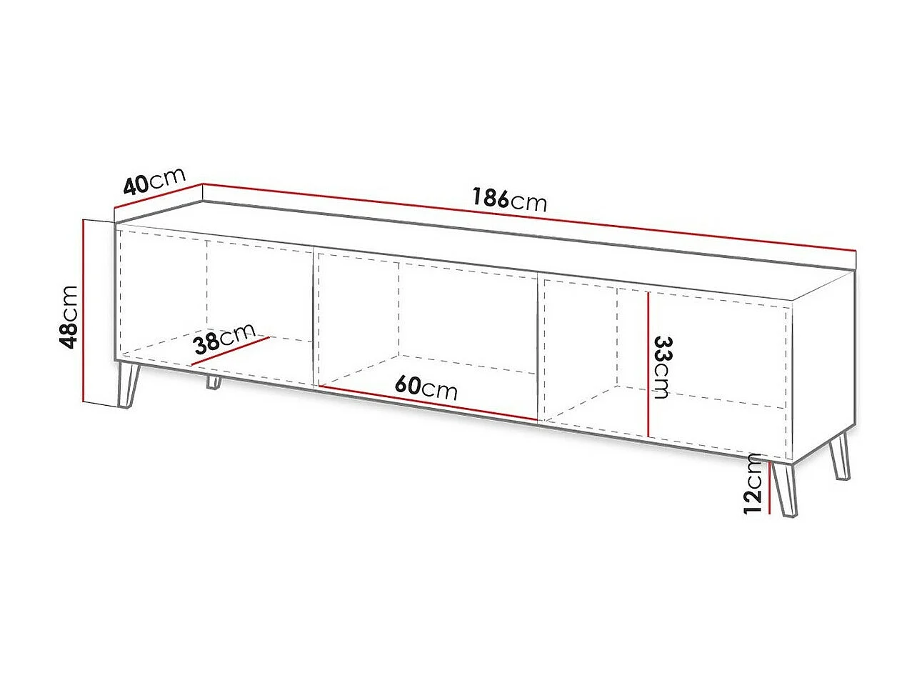 Mesa para TV Charlotte 142, O número de portas: 1, 186x48x40cm