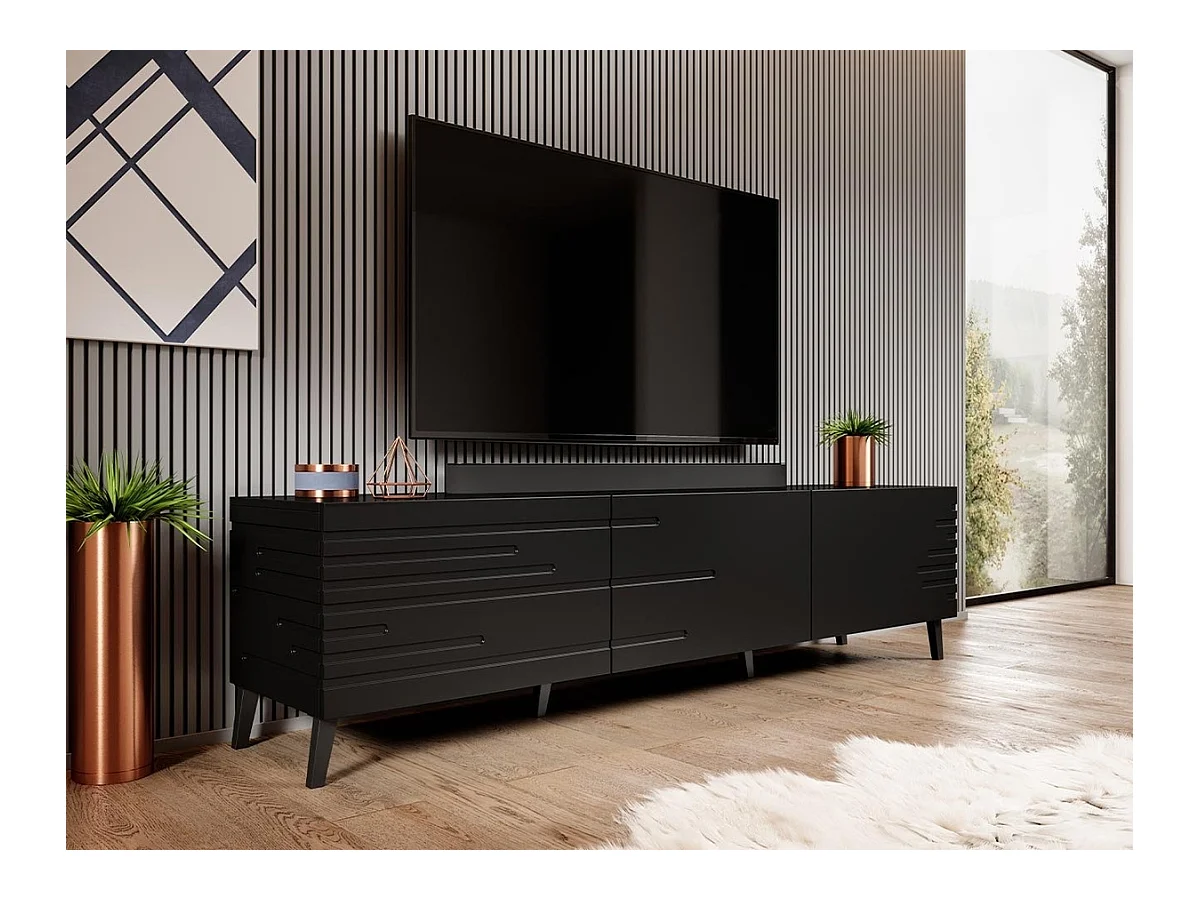 Meuble TV Charlotte 142, Noir, Le nombre de portes: 1, 186x48x40cm