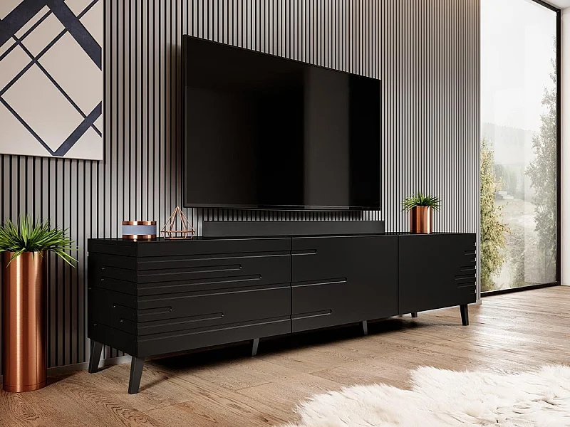 Meuble TV Charlotte 142, Noir, Le nombre de portes: 1, 186x48x40cm