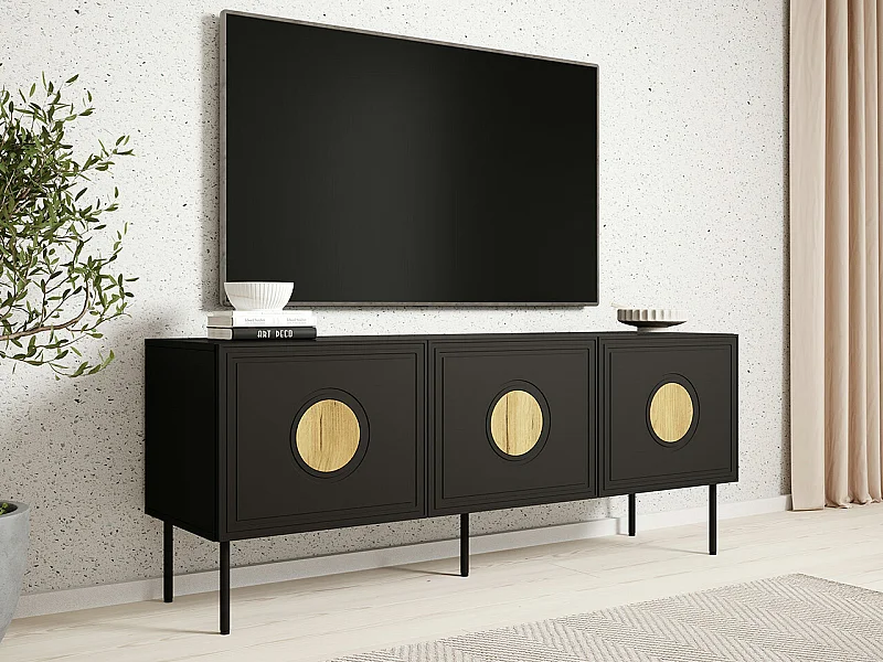 Meuble TV Domromi 101, Craft chêne|Noir, 151x61x40cm