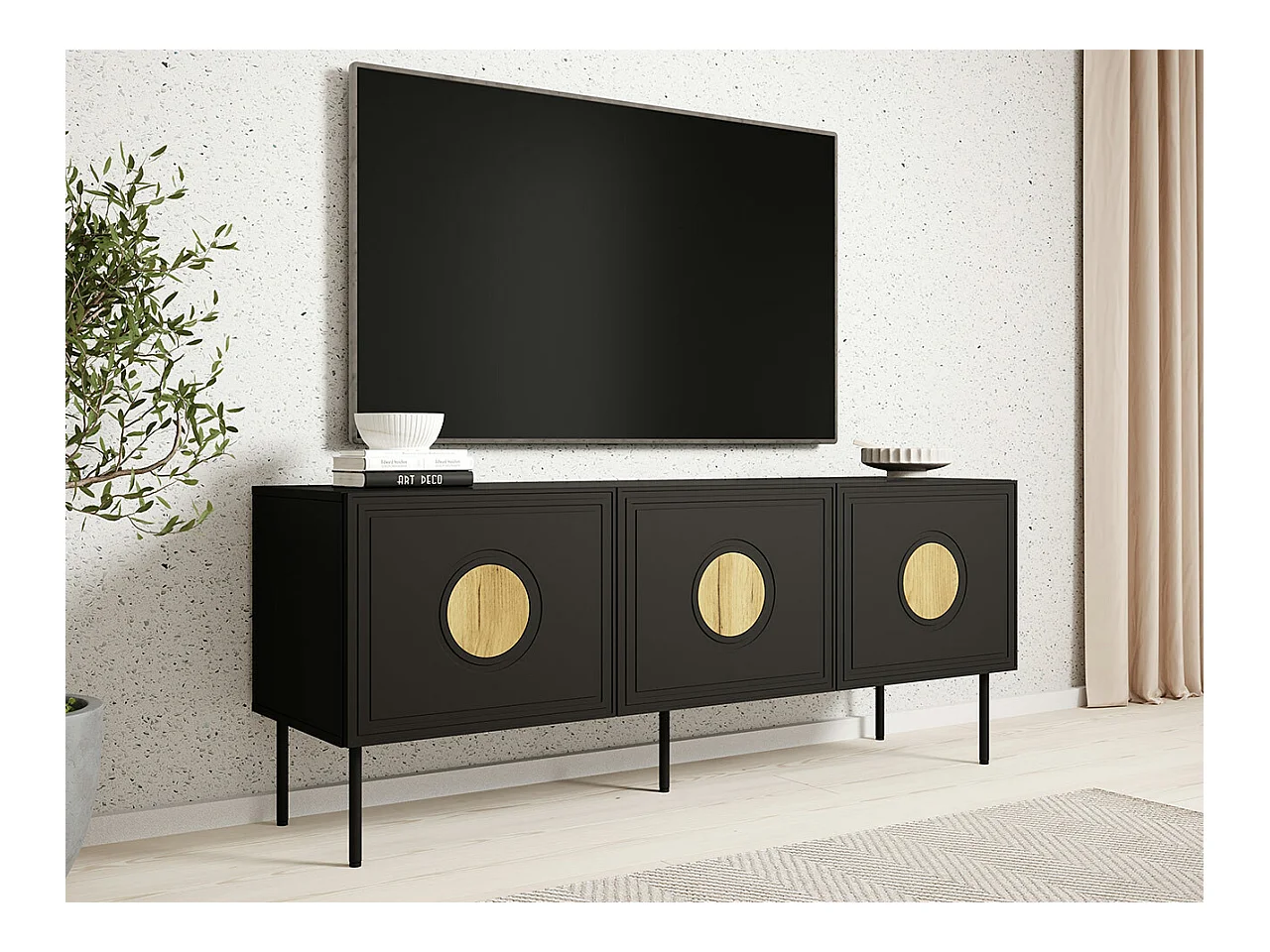 Mueble TV Charlotte N114, Craft roble|Negro, 151x61x40cm