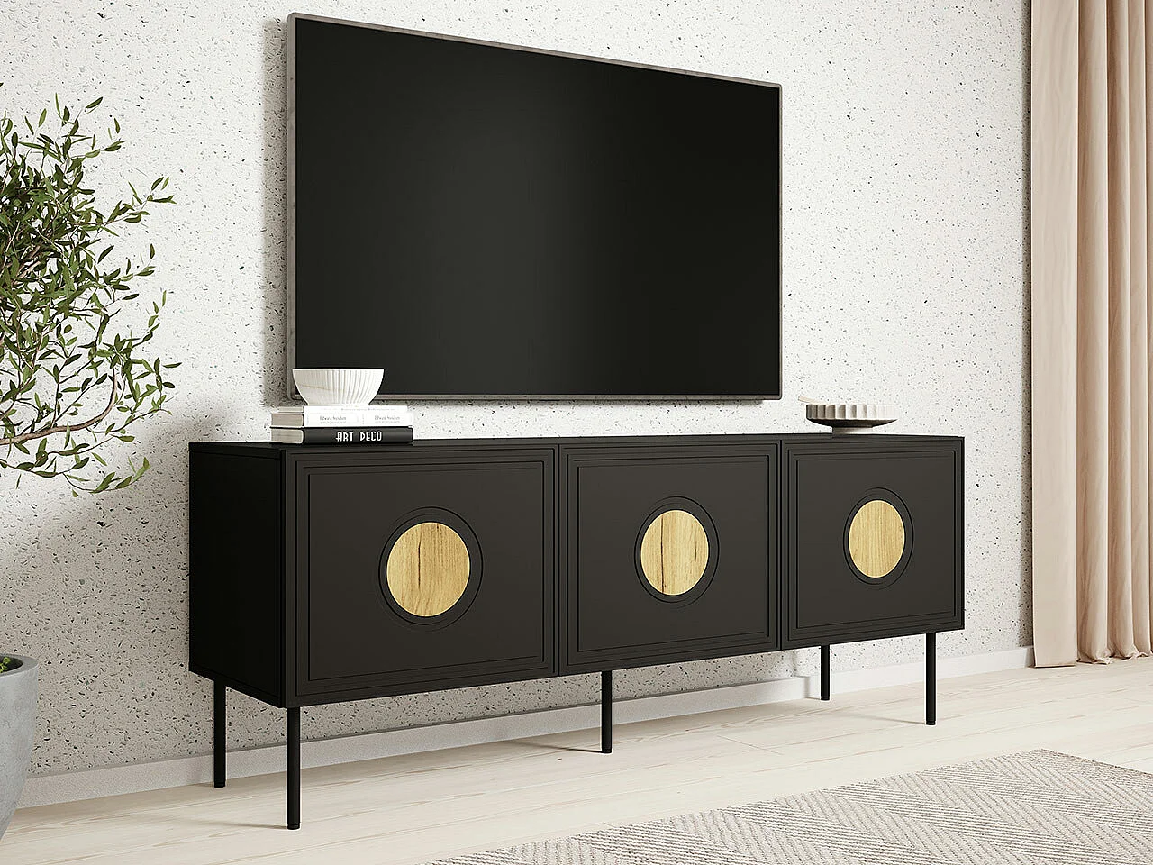 Mueble TV Charlotte N114, Craft roble|Negro, 151x61x40cm