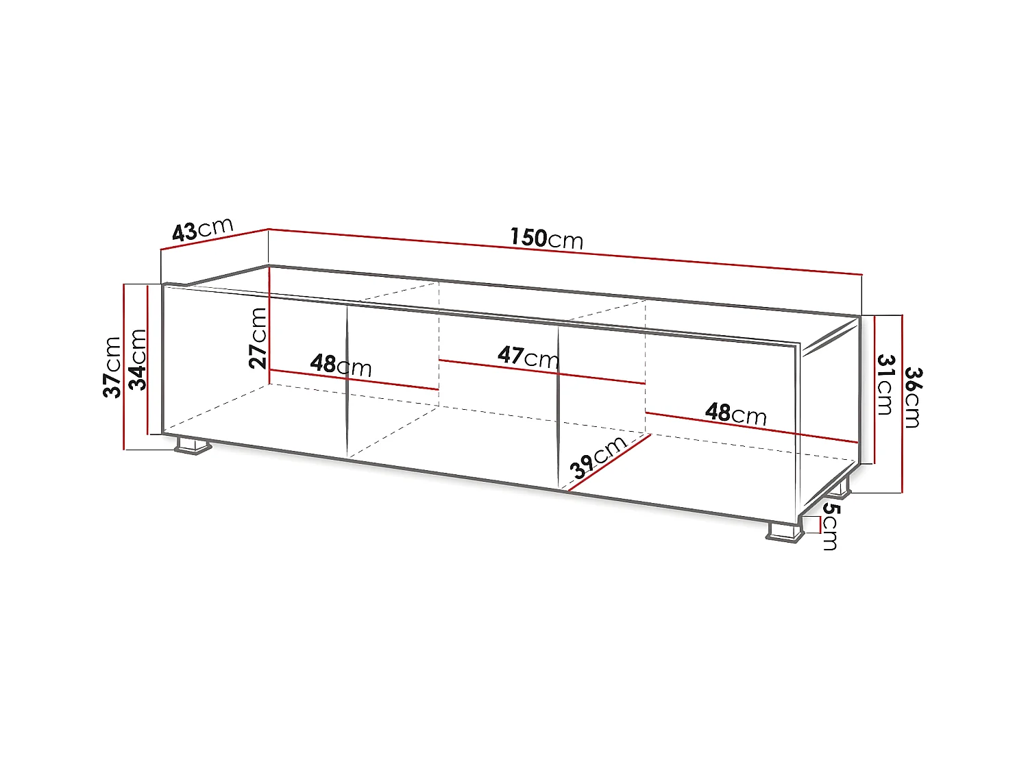 Mesa para TV Providence B103, O número de portas: 3, 150x37x43cm