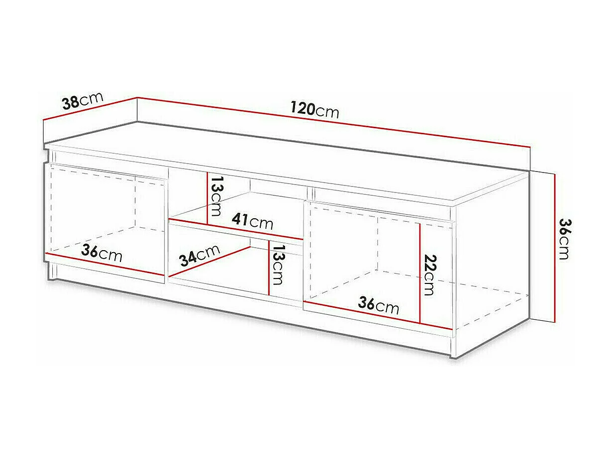 Mueble TV Sarasota 139, Castaña, Número de puertas: 2.00, 120x36x38cm