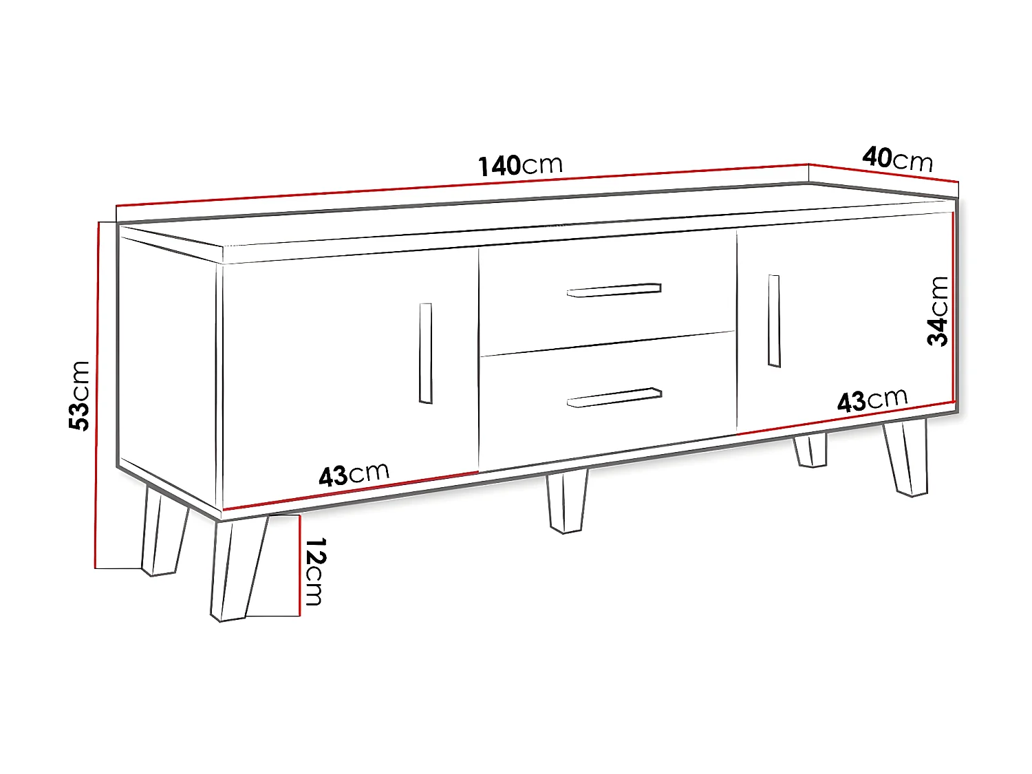 Meuble TV Larfloi 103, Chêne wotan|Noir, Le nombre de portes: 2, Nombre de tiroirs: 2,