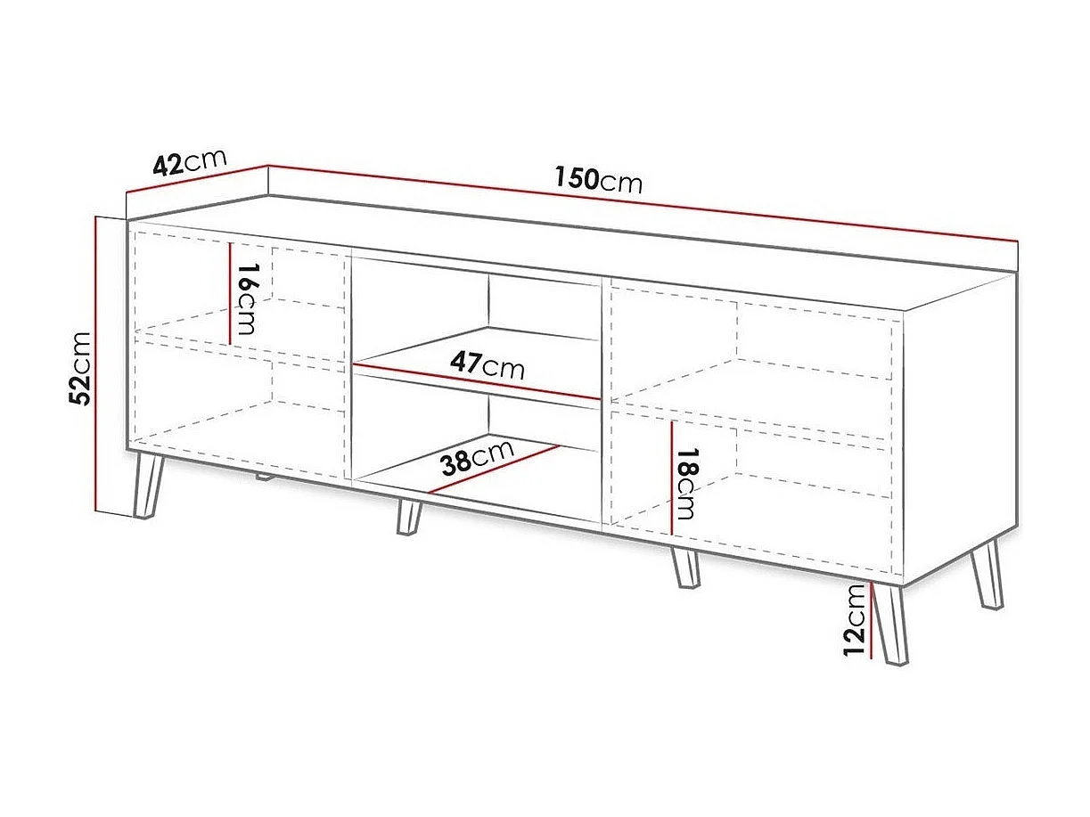 Mesa para TV Charlotte 144, O número de portas: 2, 150x52x42cm