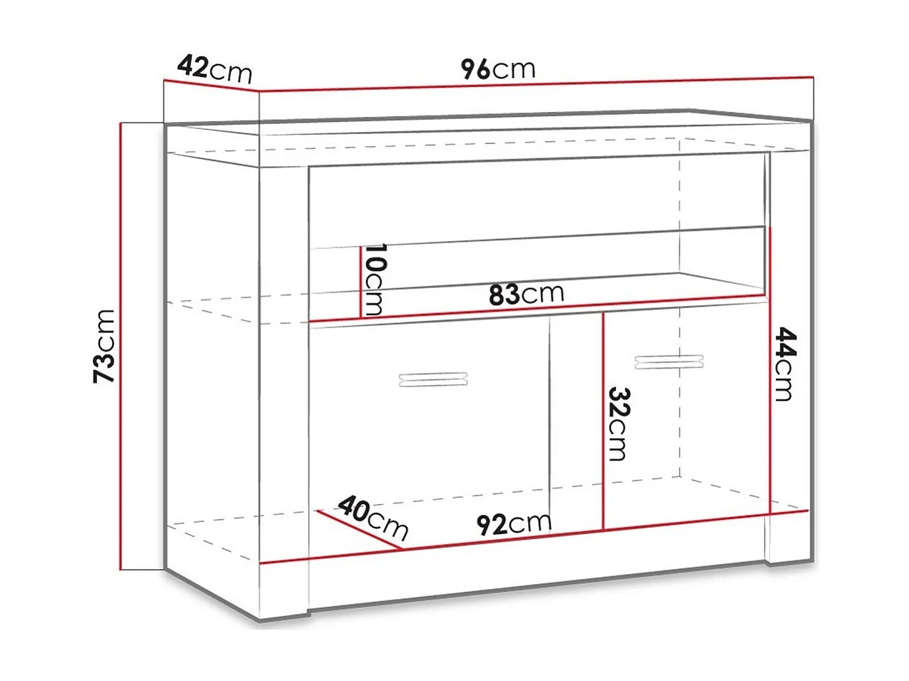 Meuble TV Serfeno 107, Frêne, Le nombre de portes: 2, 96x73x42cm