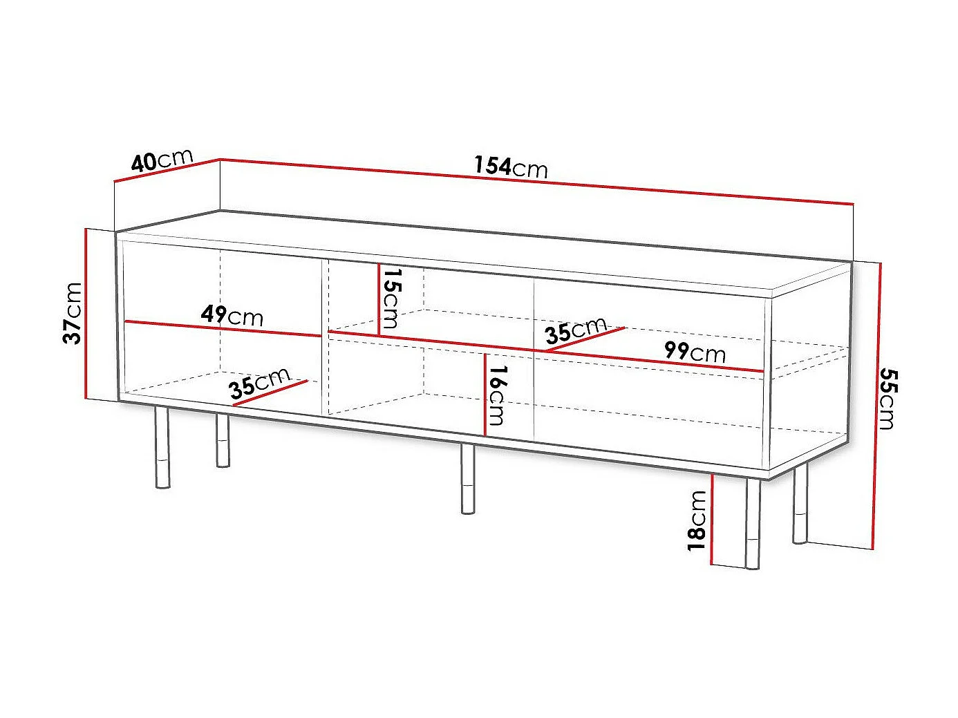 Mesa para TV Charlotte P103, 154x55x40cm