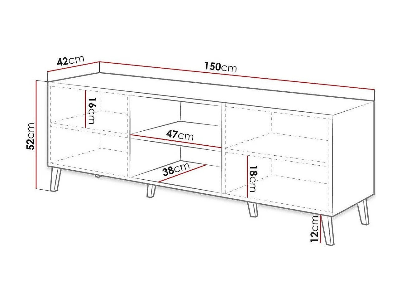 Mueble TV Charlotte 144, Blanco brillante|Blanco, Número de puertas: 2.00, 150x52x42cm