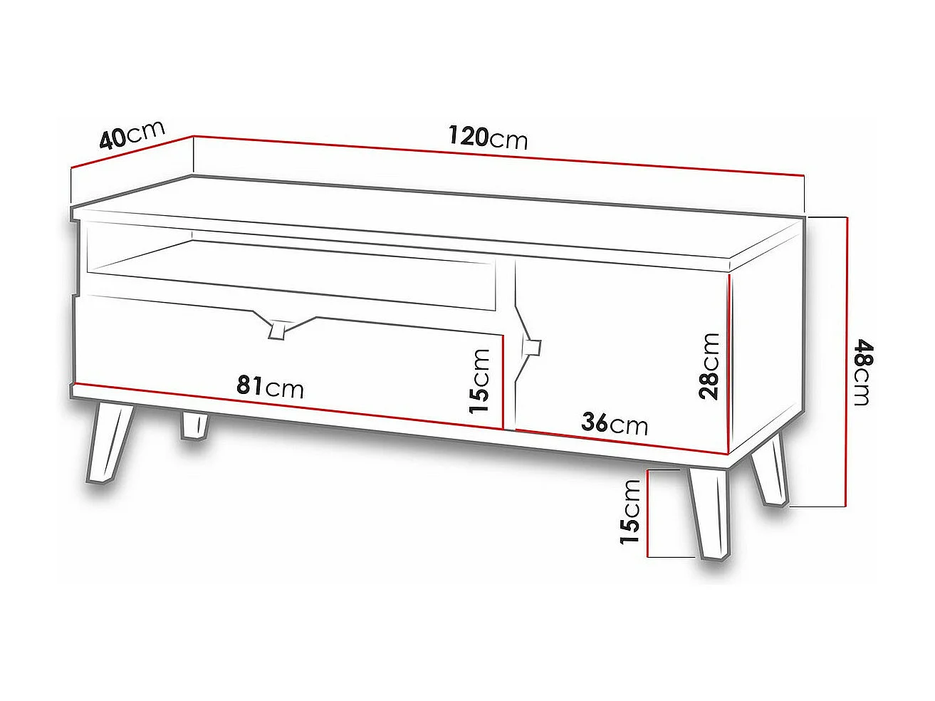 Meuble TV Etrmoru 142, Blanc|Chêne doré|Graphite, Le nombre de portes: 1, 120x48x40cm