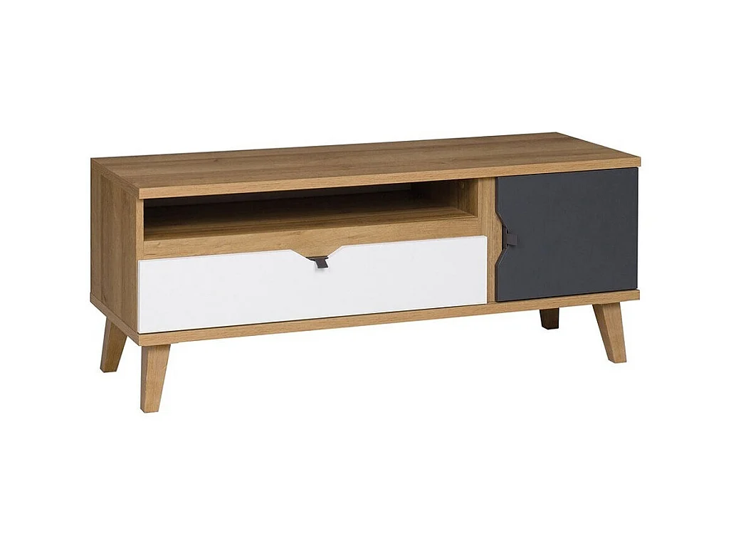 Mueble TV Providence E107, Blanco|Roble dorado|Grafito, Número de puertas: 1.00, 120x48cm