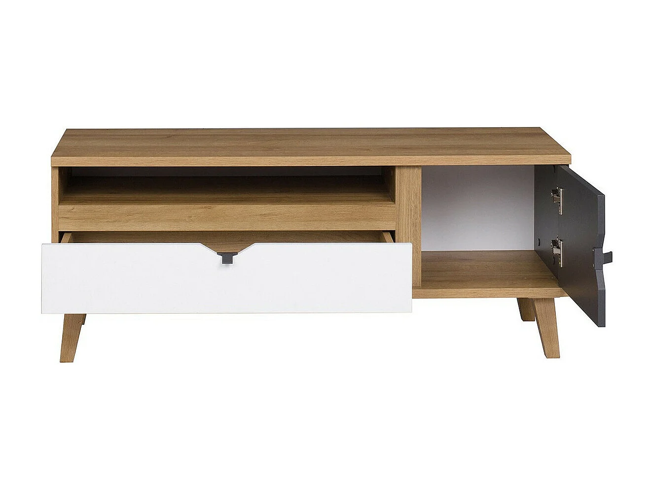 Mueble TV Providence E107, Blanco|Roble dorado|Grafito, Número de puertas: 1.00, 120x48cm