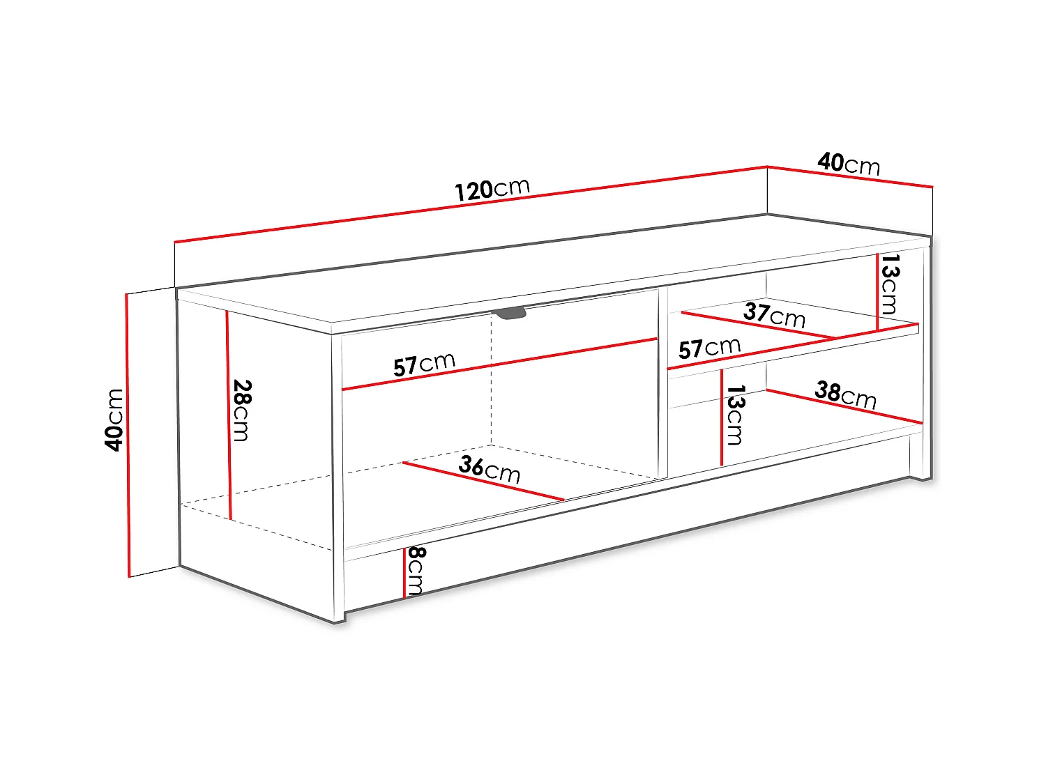 Meuble TV Comfivo Larmire 103, Noir, 120x40x40cm