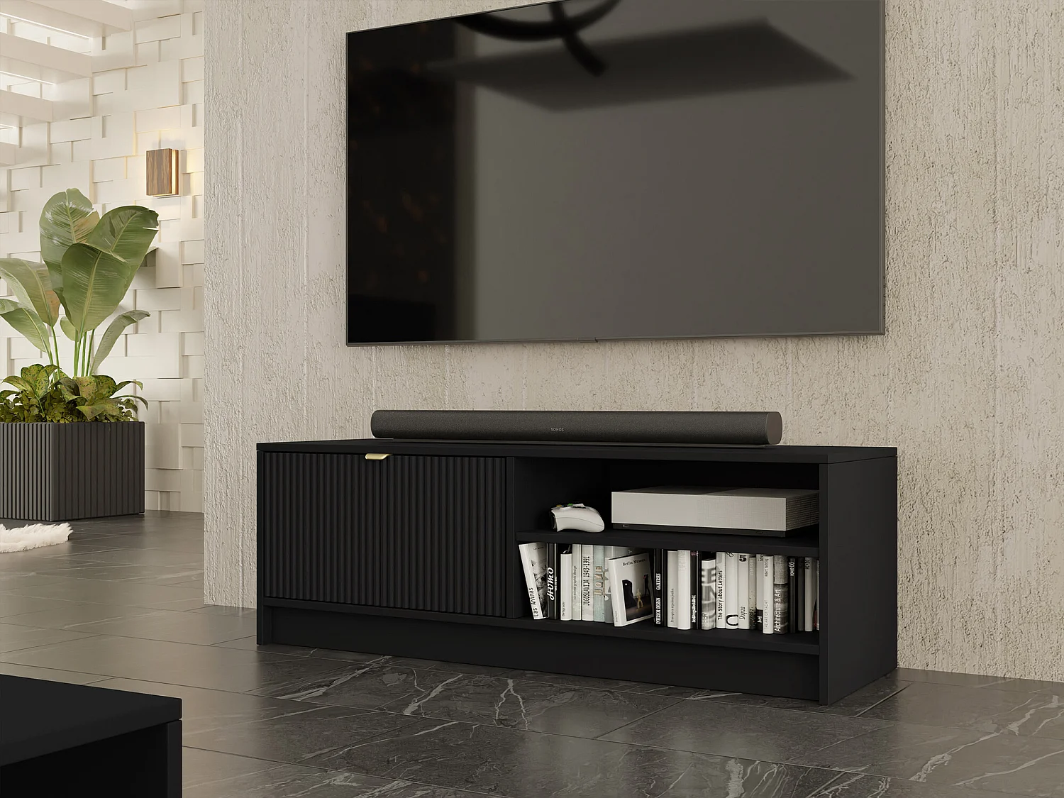 Mueble TV Comfivo J100, Negro, 120x40x40cm
