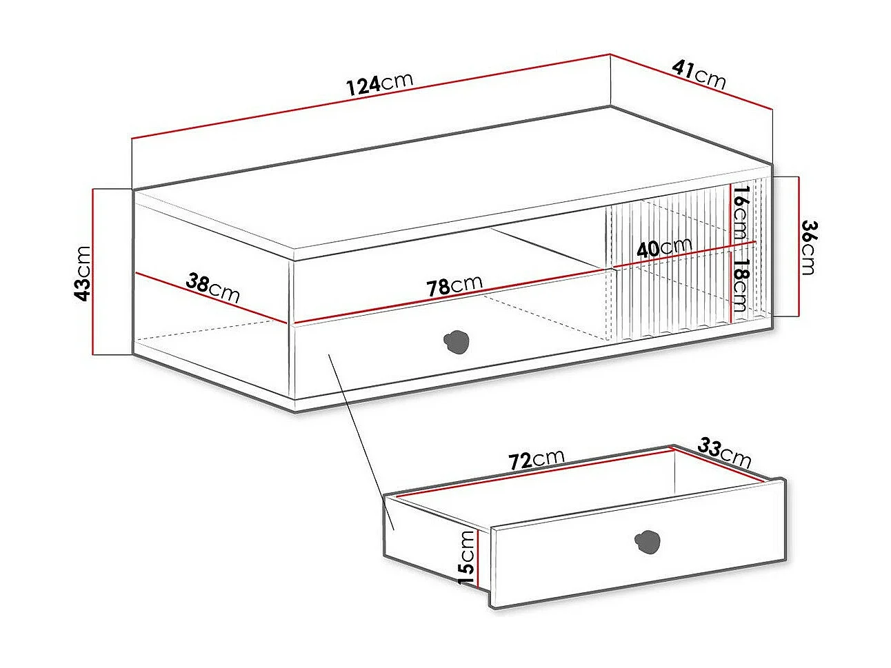 Meuble TV Venmava 106, Noir|Chêne Artisan, Le nombre de portes: 1, Nombre de tiroirs: 1,