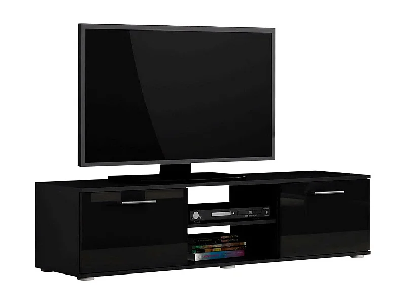 Meuble TV Tornola 100, Noir brillant|Noir, Le nombre de portes: 2, 140x37x43cm