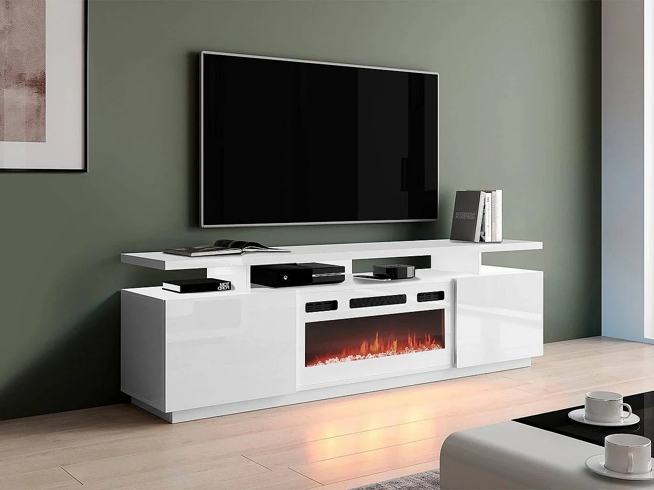 Mobile porta TV Charlotte 151, Bianco lucido|Bianco, Il numero di porte: 2.00, 180x56cm