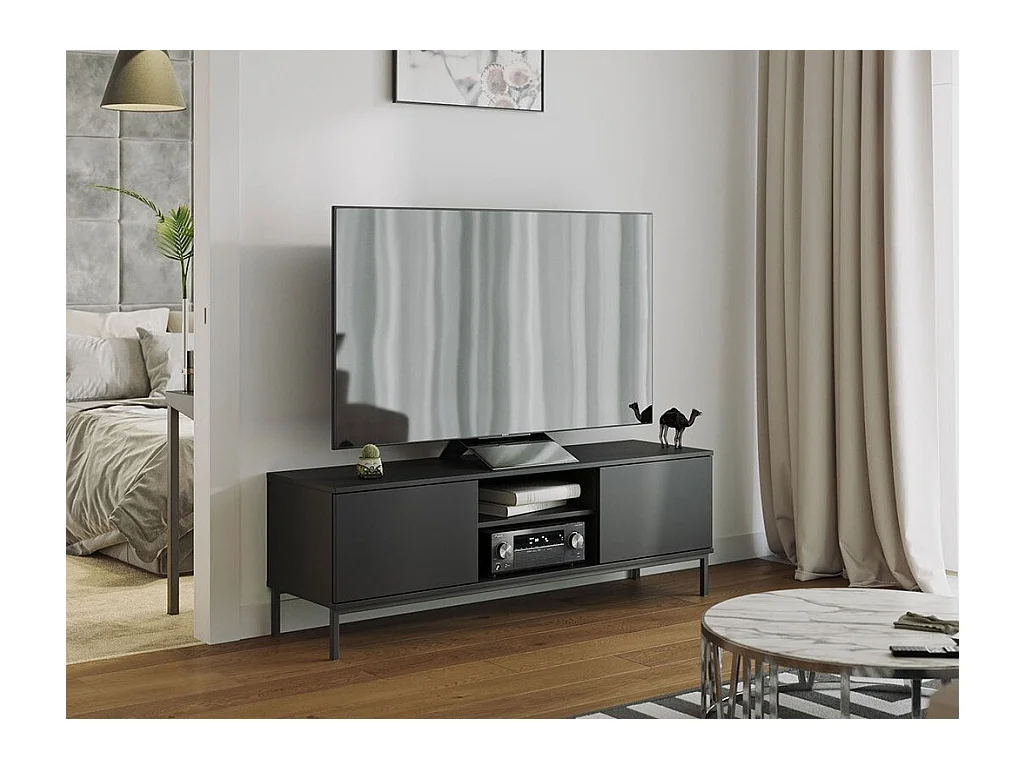 Meuble TV Lomsore 101, Noir, Le nombre de portes: 2, 150x50x41cm