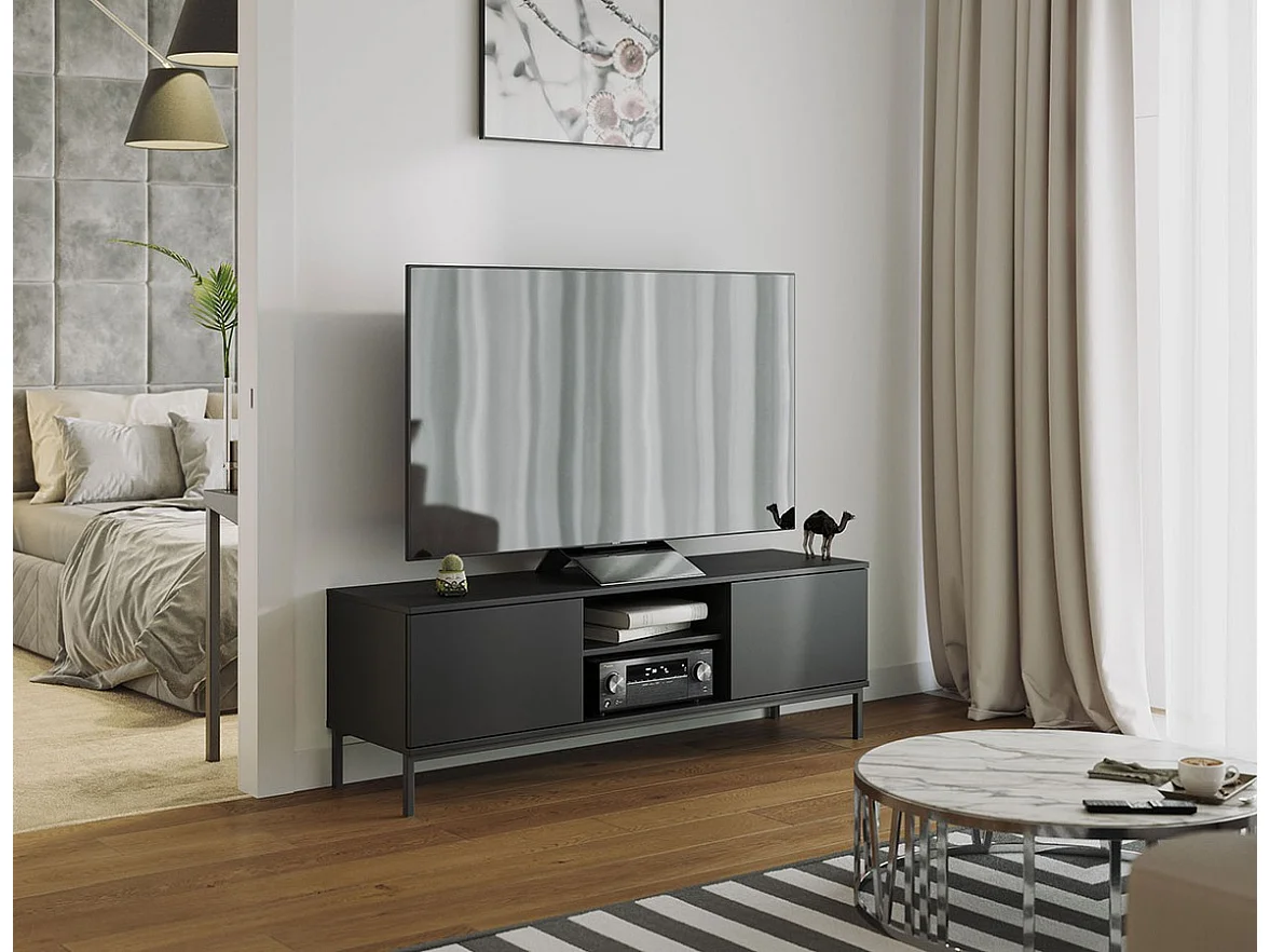 Mueble TV Providence L101, Negro, Número de puertas: 2.00, 150x50x41cm