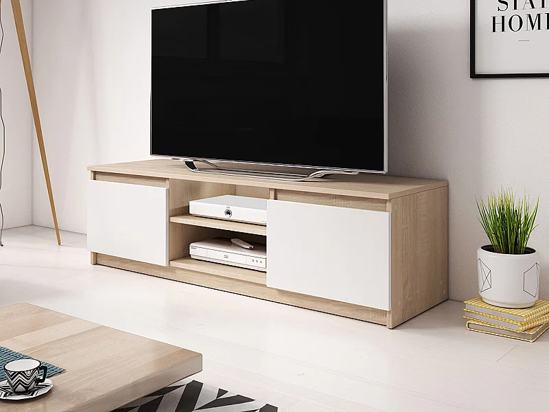 Mueble TV Sarasota 139, Blanco|Roble Sonoma, Número de puertas: 2.00, 120x36x38cm