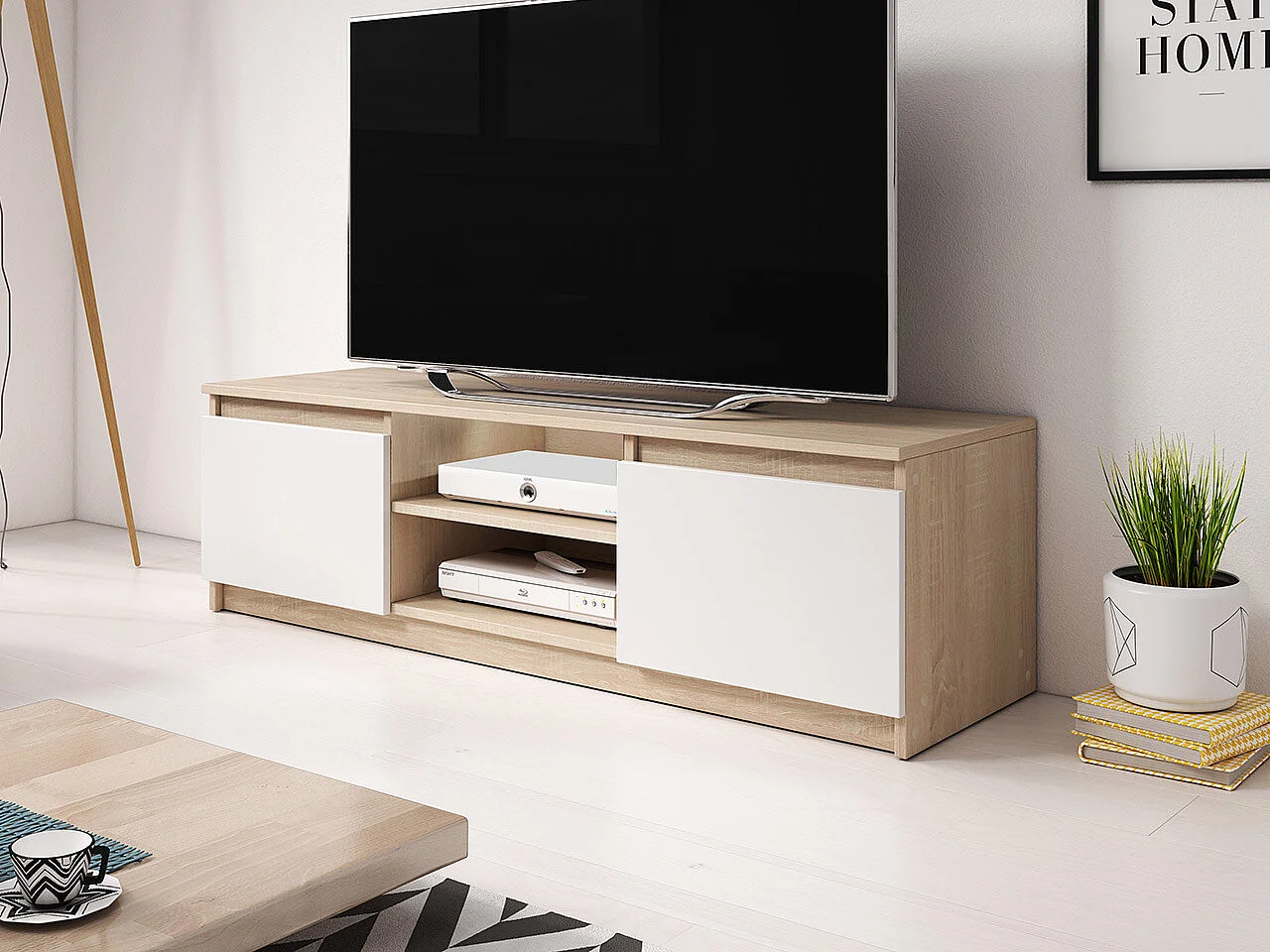 Meuble TV Sarasota 139, Blanc|Sonoma chêne, Le nombre de portes: 2, 120x36x38cm