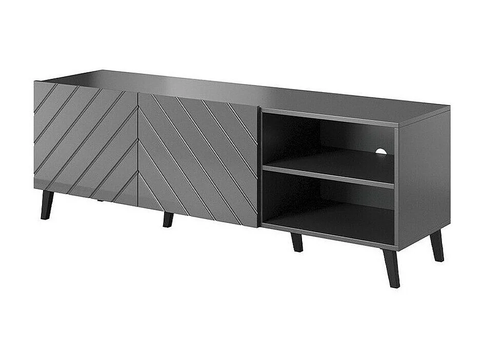 Mueble TV Charlotte 144, Grafito brillante|Grafito, Número de puertas: 2.00, 150x52x42cm