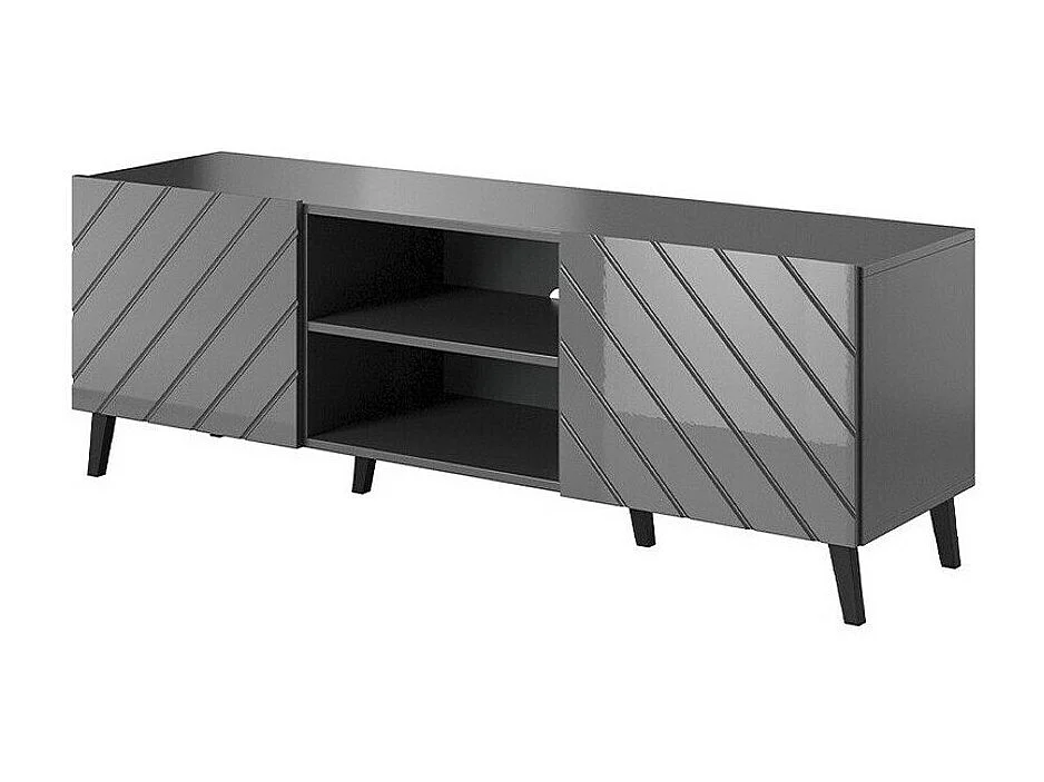 Mueble TV Charlotte 144, Grafito brillante|Grafito, Número de puertas: 2.00, 150x52x42cm