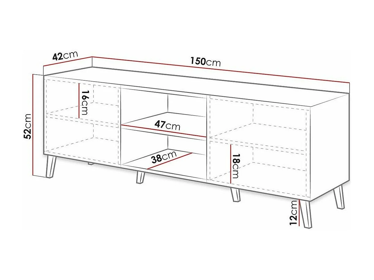 Mueble TV Charlotte 144, Grafito brillante|Grafito, Número de puertas: 2.00, 150x52x42cm