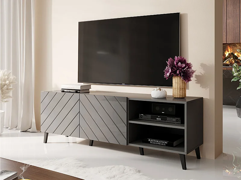 Mueble TV Charlotte 144, Grafito brillante|Grafito, Número de puertas: 2.00, 150x52x42cm