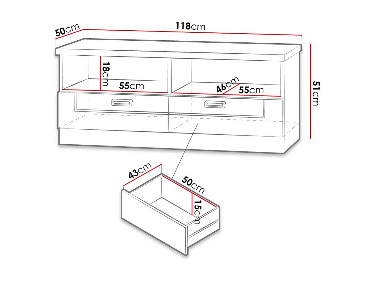 Mobile porta TV Lircava 110, Rovere invecchiato, Numero di cassetti: 2.00, 118x51x50cm