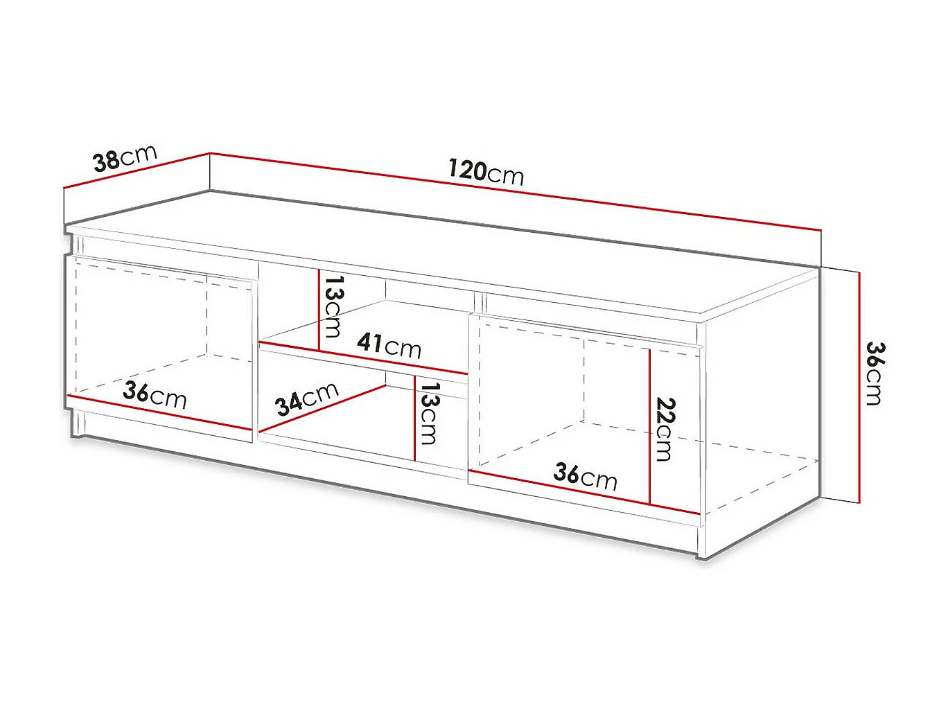 Meuble TV Sarasota 139, Graphite, Le nombre de portes: 2, 120x36x38cm