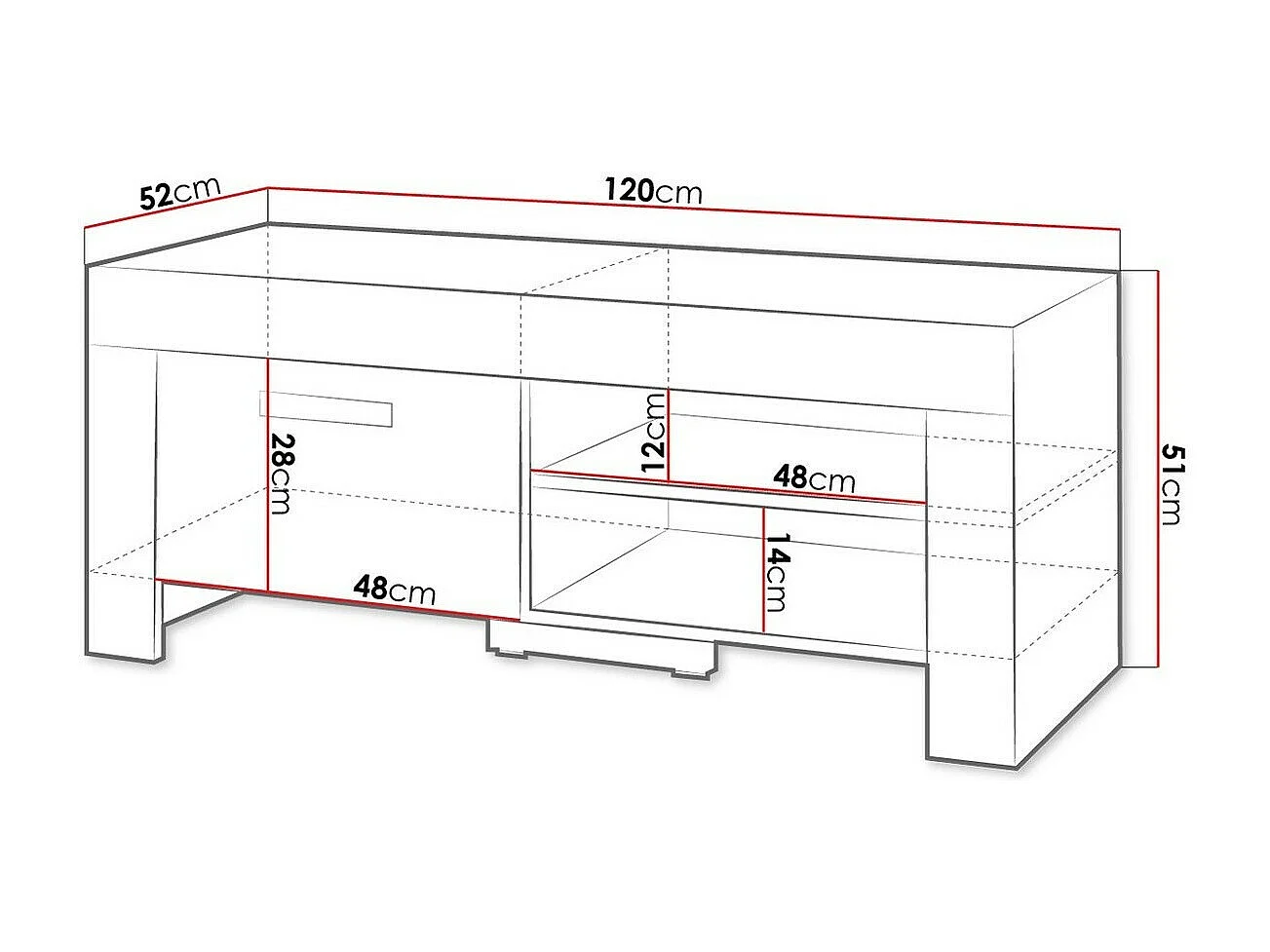 Meuble TV Melfeli 112, Le nombre de portes: 1, 120x51x52cm