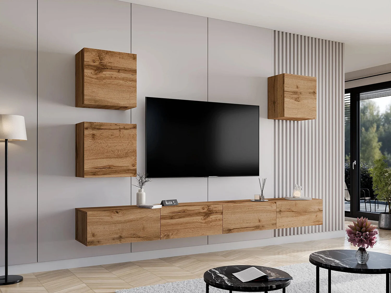 Mueble TV Charlotte A124, Wotan roble, Número de puertas: 2.00, 140x30x40cm