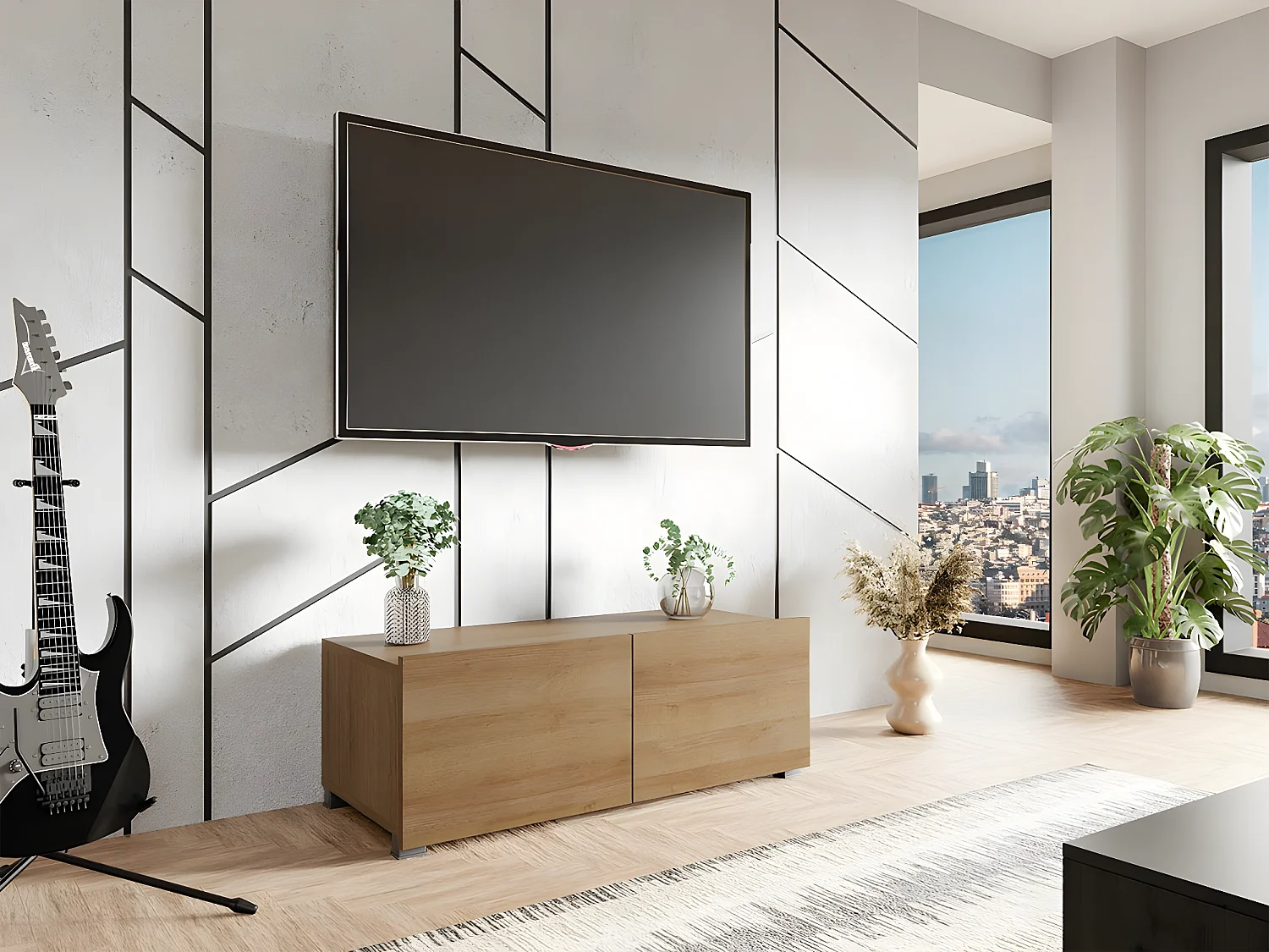 Meuble TV Tivdalu 104, Chêne doré, Le nombre de portes: 2, 100x37x43cm