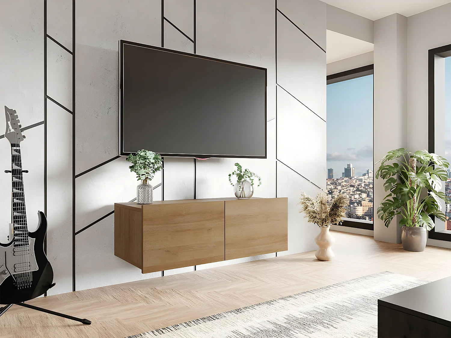 Meuble TV Tivdalu 104, Chêne doré, Le nombre de portes: 2, 100x37x43cm