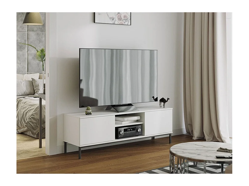 Meuble TV Lomsore 101, Blanc, Le nombre de portes: 2, 150x50x41cm