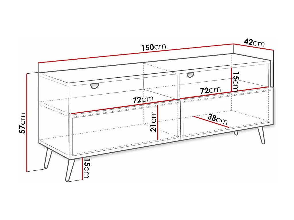 Meuble TV Comfivo 487, Noir, 150x57x42cm