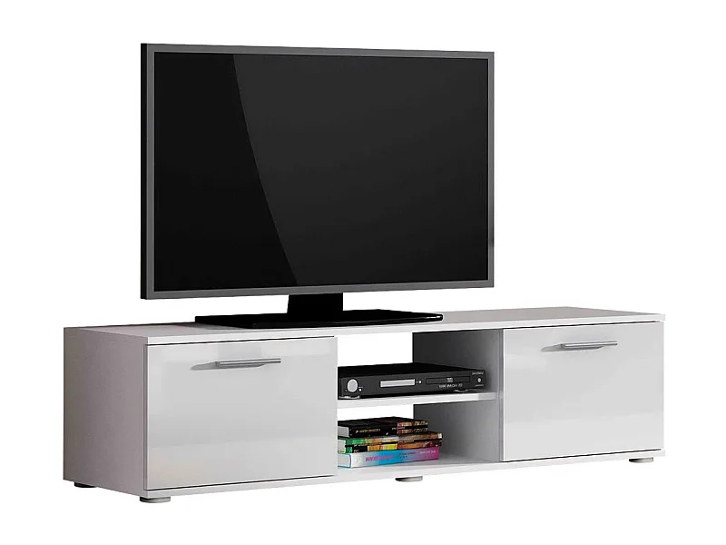 Mueble TV Charlotte E100, Blanco brillante|Blanco, Número de puertas: 2.00, 140x37x43cm